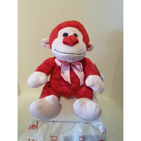 Red and Pink Other - Red and Pink - Monkey with Bow Tie Plush - 9"